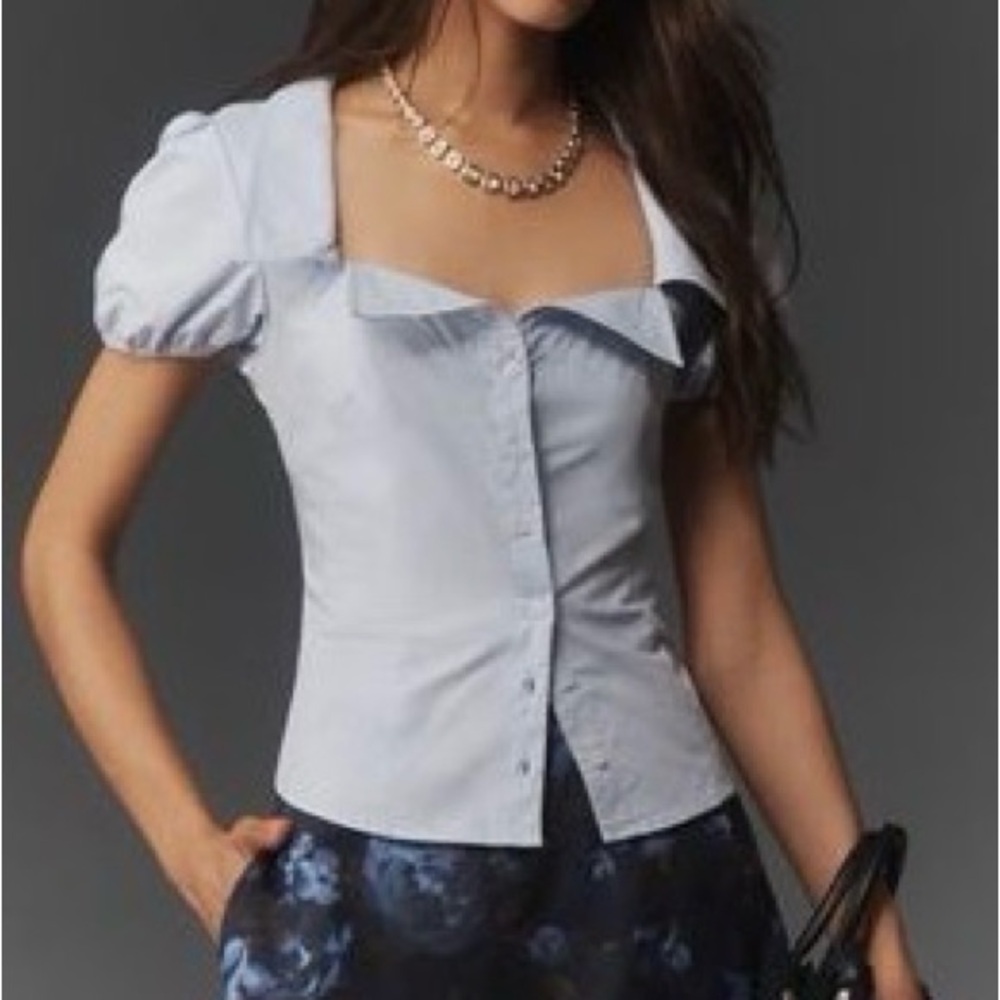 ANTHROPOLOGIE: Maeve Short-Sleeve Sweetheart Blouse